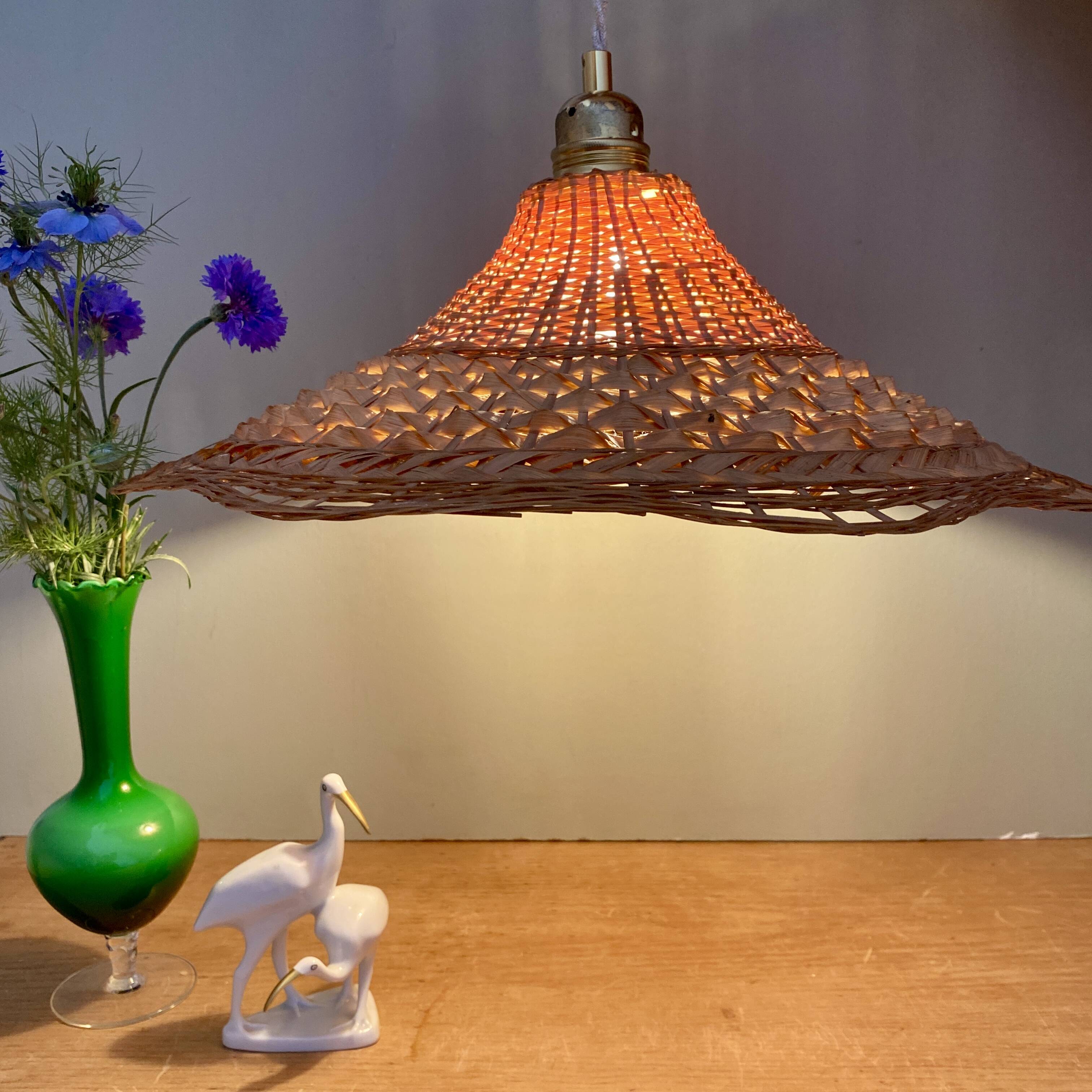 Vintage lampshade pendant light in natural material