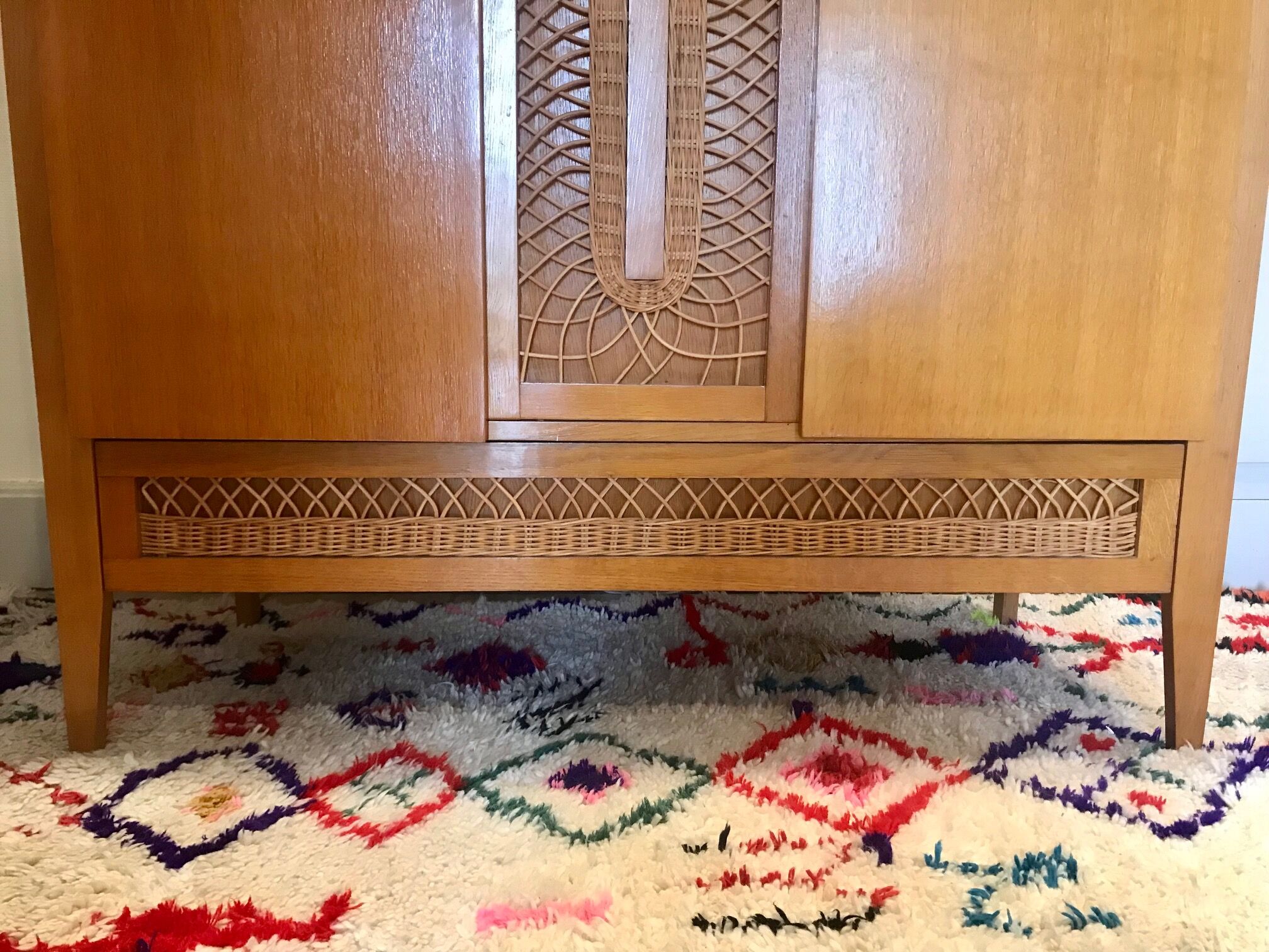 Wood cabinet and rattan 60s