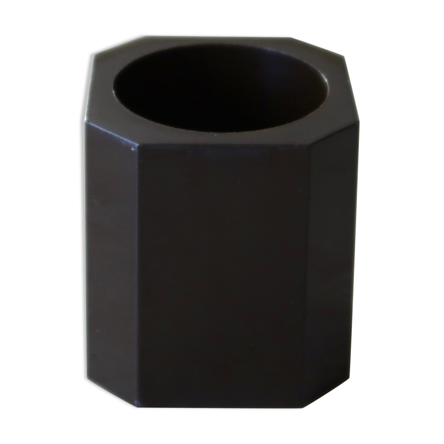 Brown plastic pencil pot, 70s