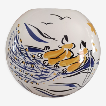 Vase boule en faïence de Sarreguemines KG Bleu Salé par Sanséau