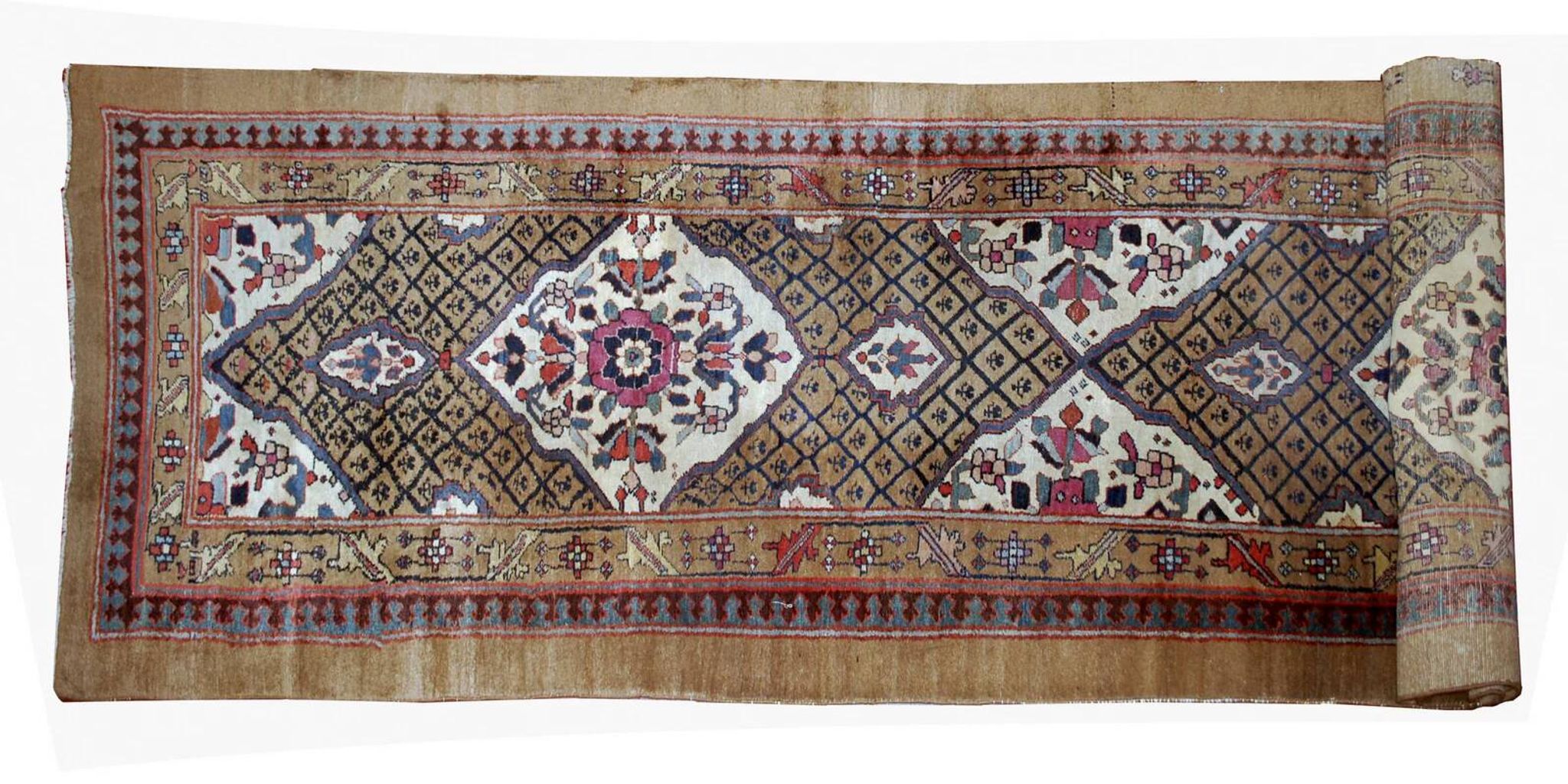 Handmade antique Persian camel hair runner 4' x 15.2' (122cm x 463cm) 1880s - 1B556