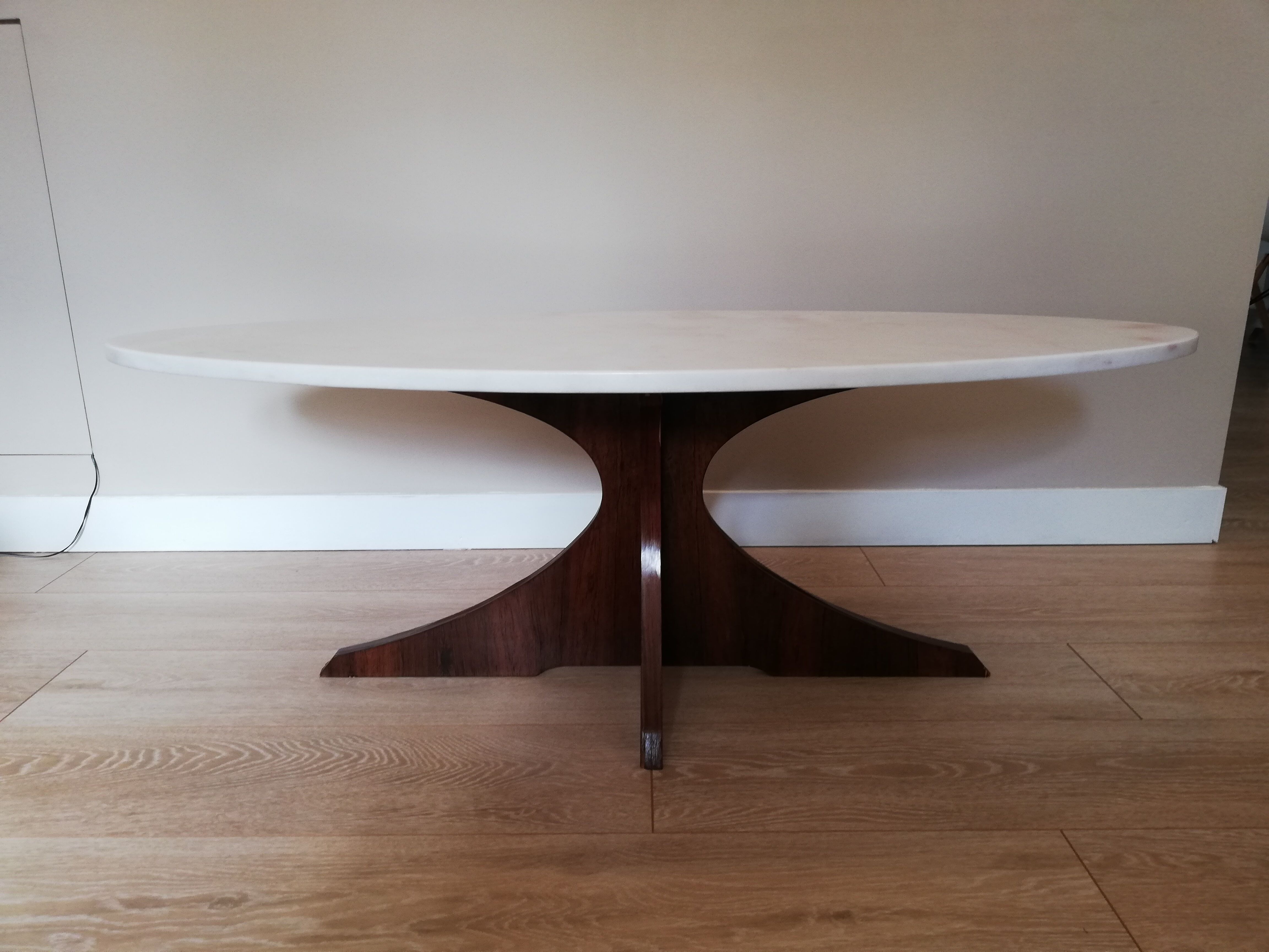 Marble and teak coffee table 60s