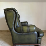 Classic English-style leather sofa with footrest