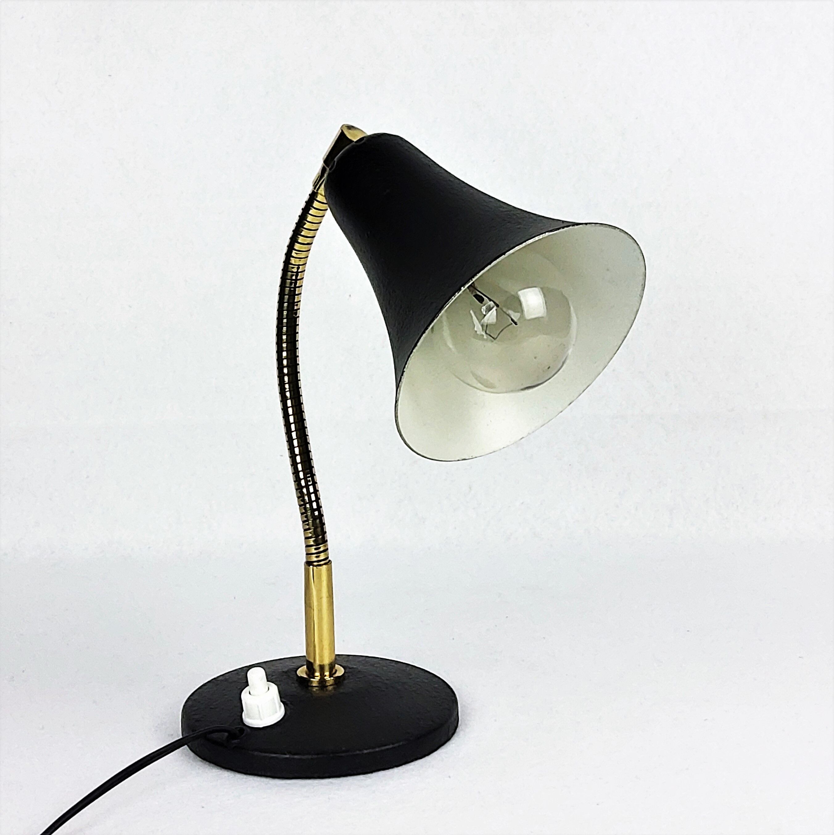 Lamp applies black metal and brass pot 1950