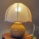 Bedside lamp foot ball in natural fiber, rattan, pink lampshade