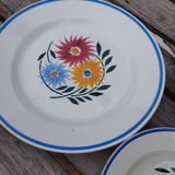 Flat lot and 6 rustic hand-painted hollow plates Digoin Sarreguemines