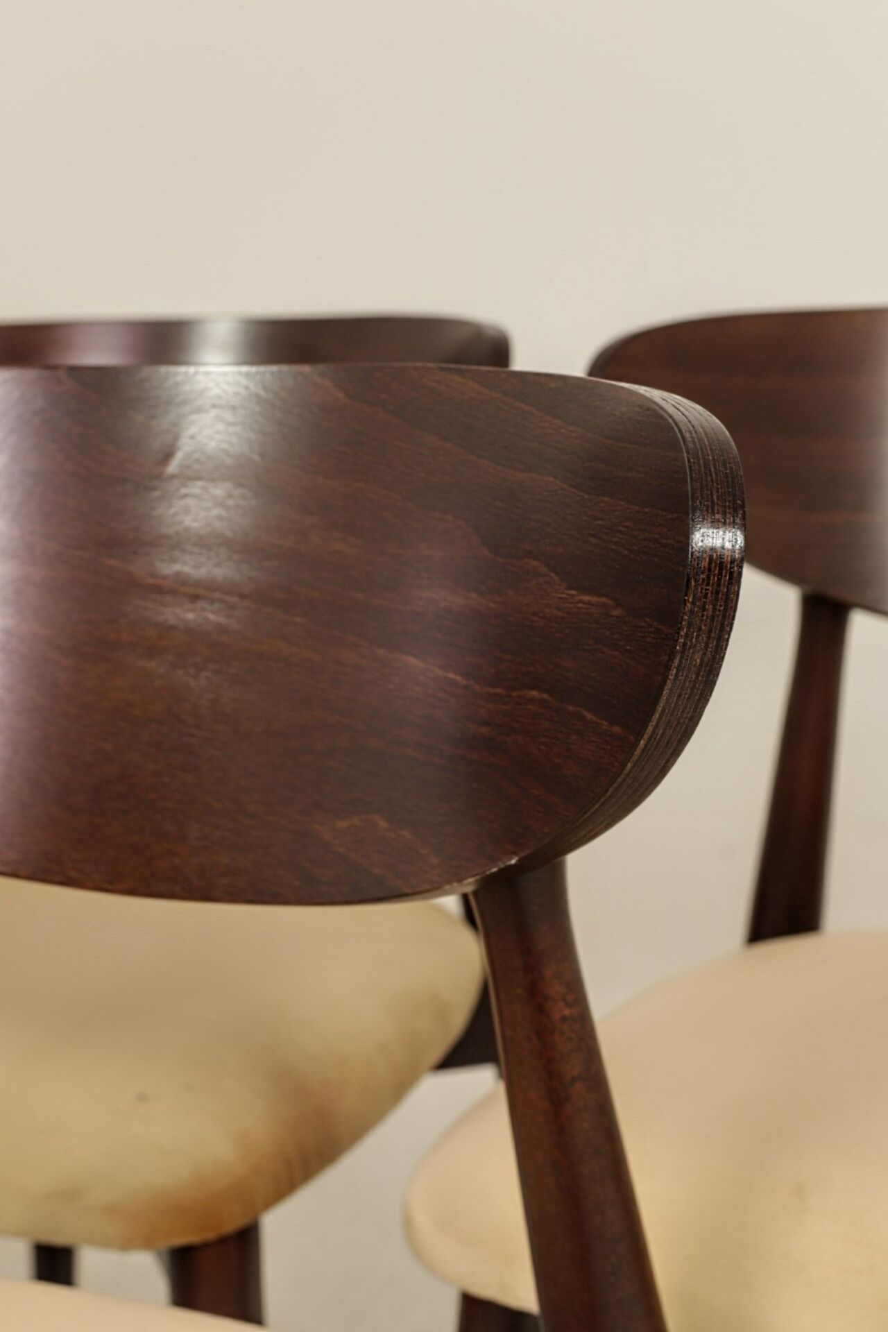 Modern Set of 6 Dining Chairs, Beige Pearl Velvet and Dark beech wood