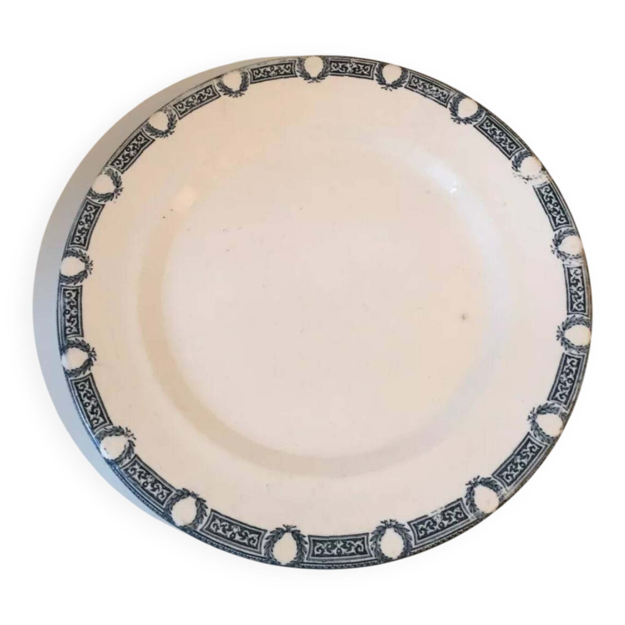 Beautiful antique round serving platter, Terre de Fer, Saida Salins