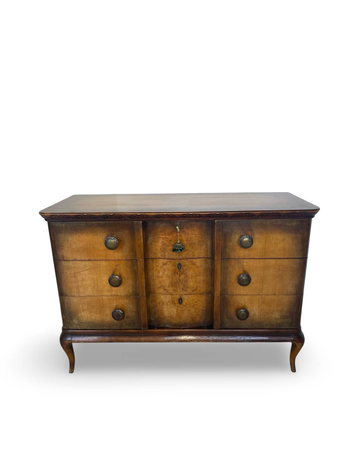 Commode italienne en placage et bois massif de noyer, années 1940-1950