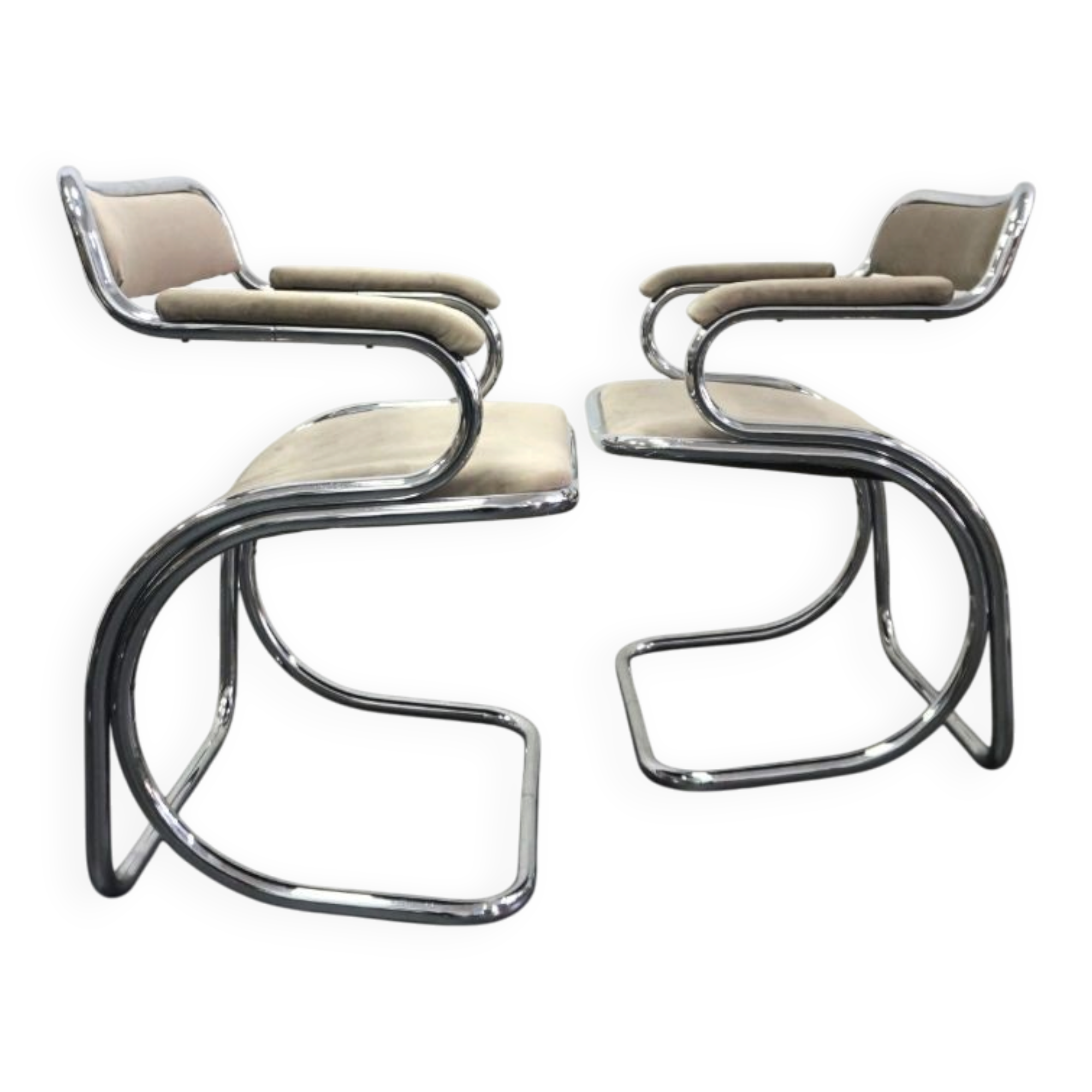 Paire de chaises space age en acier courbé, années 70
