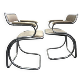 Pair of space age chairs in curved steel, 1970s