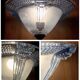Antique Art Deco lamp from the 1930s, wrought iron with a blue basin in the Ezan style.