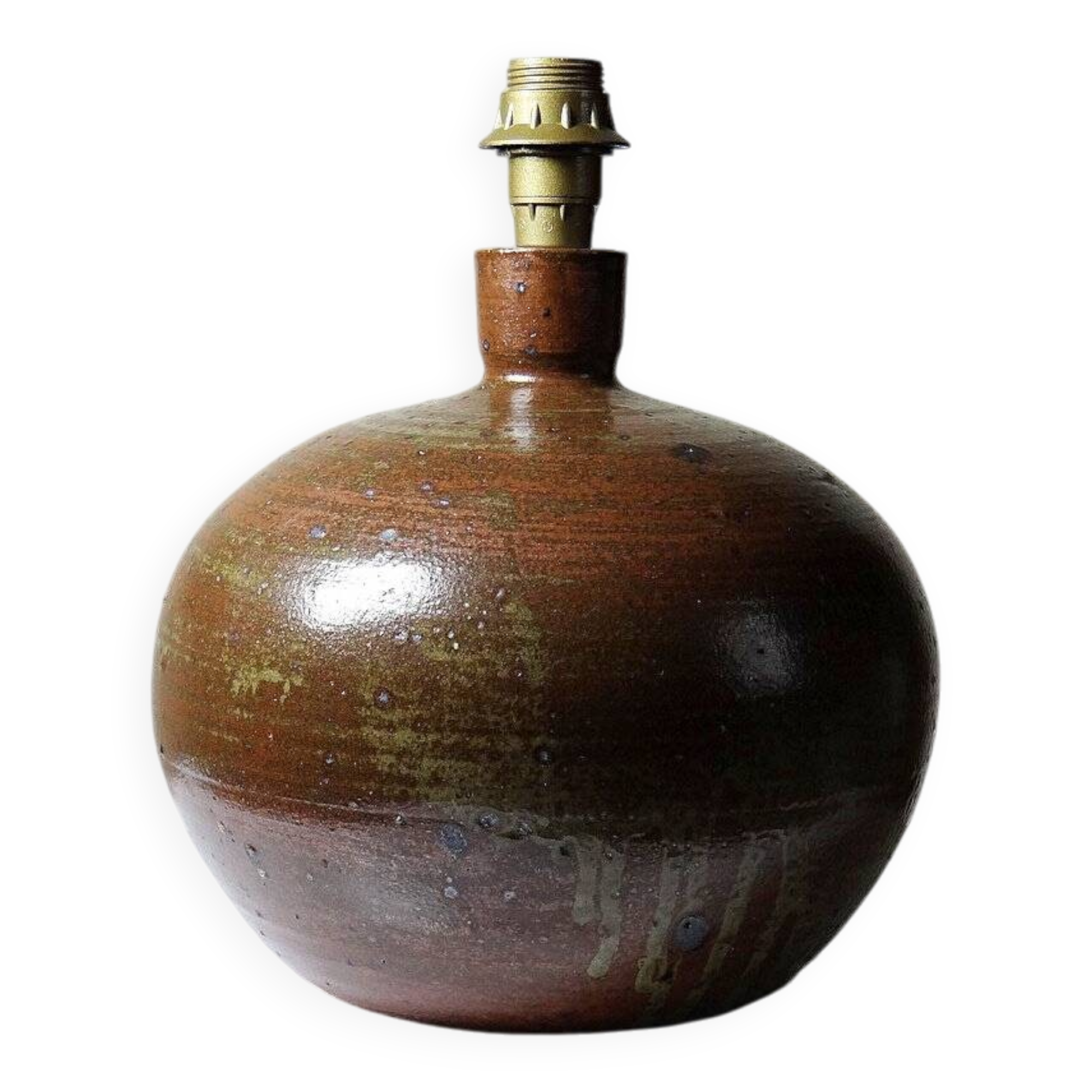 Grosse lampe boule grès pyrité émaillé vintage Baudat La Borne