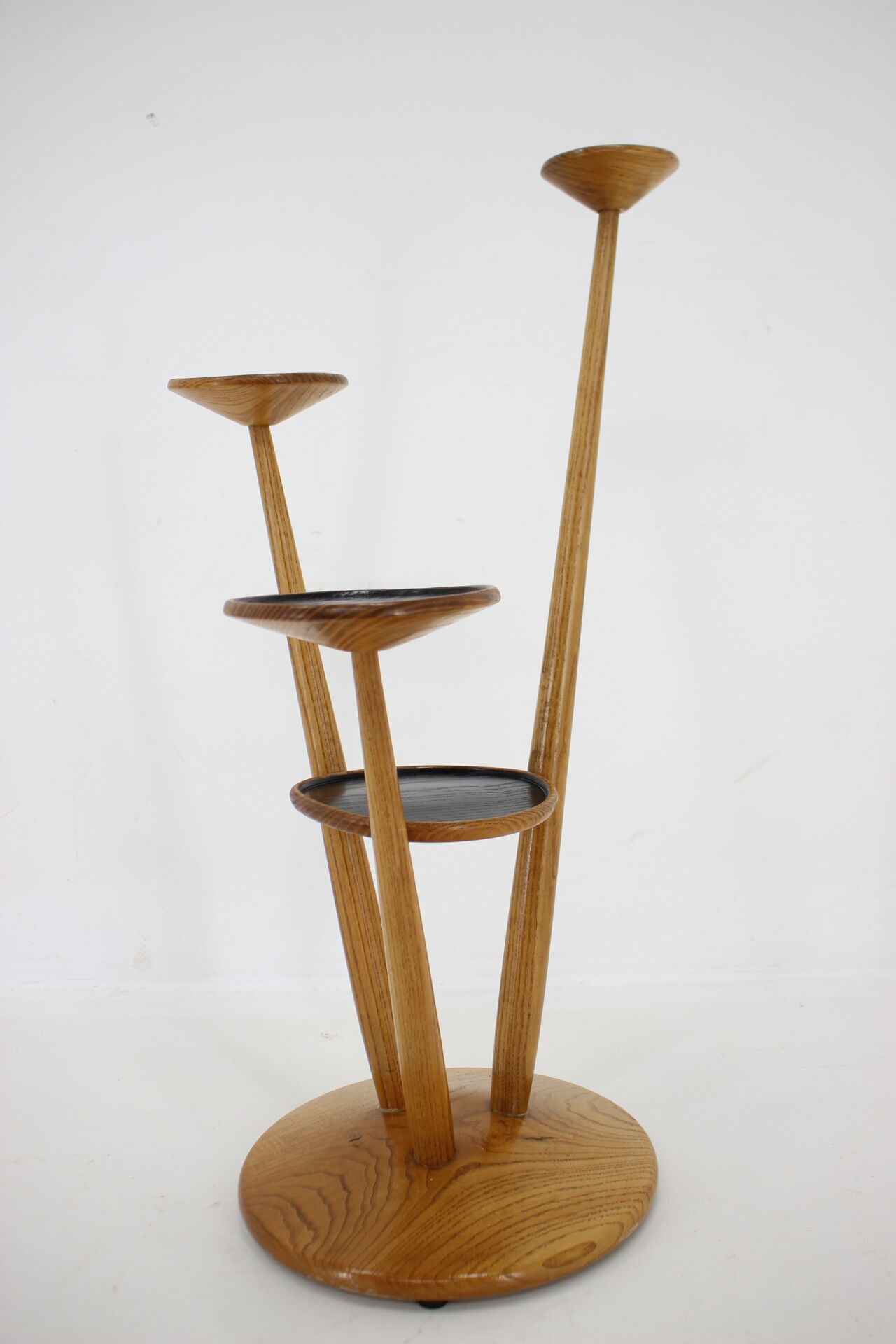 1960s wooden oak plant stand, czechoslovakia