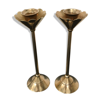 Pair golden brass candlestick
