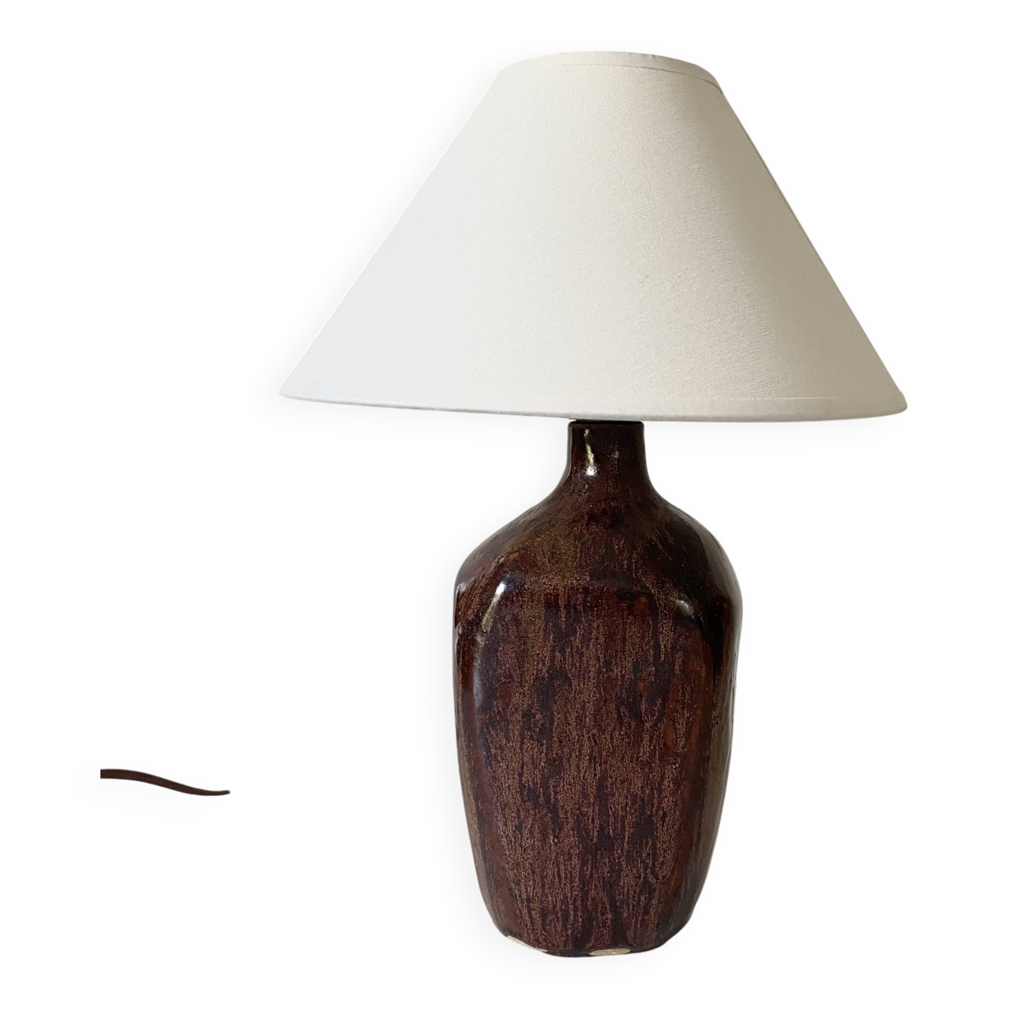 Lampe céramique, câble tissu, abat-jour coton