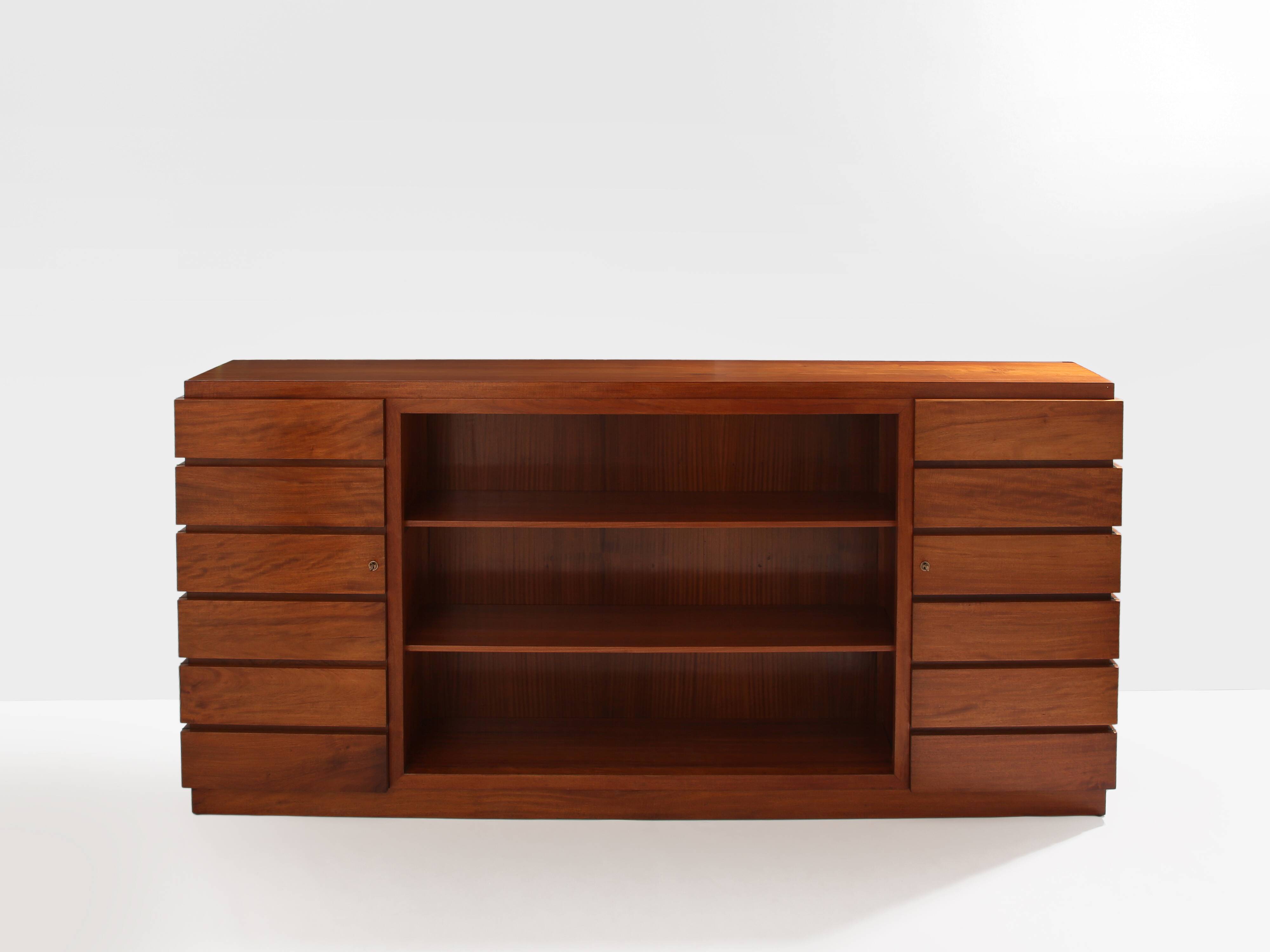 Large modernist cabinet with two doors in mahogany from around 1940.