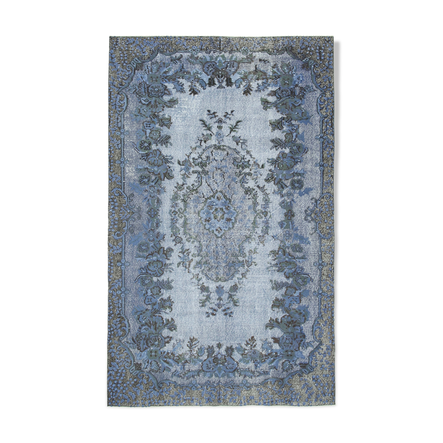 Hand-knotted vintage turkish 1970s 175 cm x 284 cm blue carpet