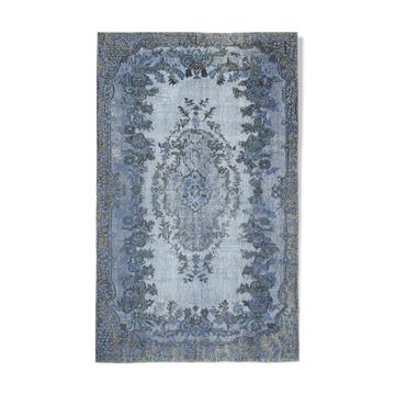 Hand-knotted vintage turkish 1970s 175 cm x 284 cm blue carpet