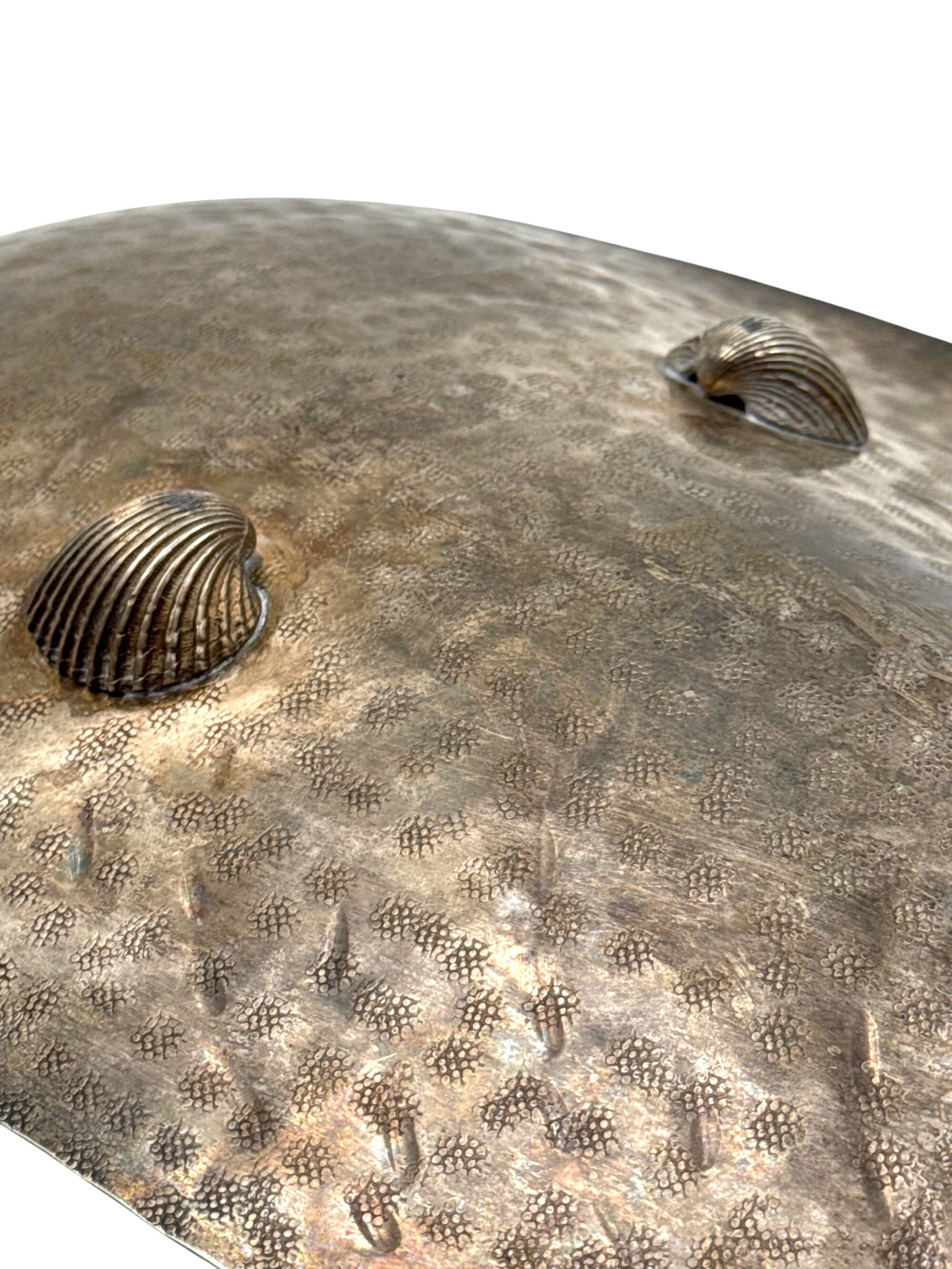 Silver-plated shell shaped great bowl,  Renato Raddi, Italy 1970s