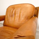 2 fauteuils en chêne et cuir cognac par Skilla