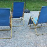 Set of 3 vintage lafuma sun loungers canvas and tubes + table