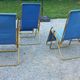 Set of 3 vintage lafuma sun loungers canvas and tubes + table