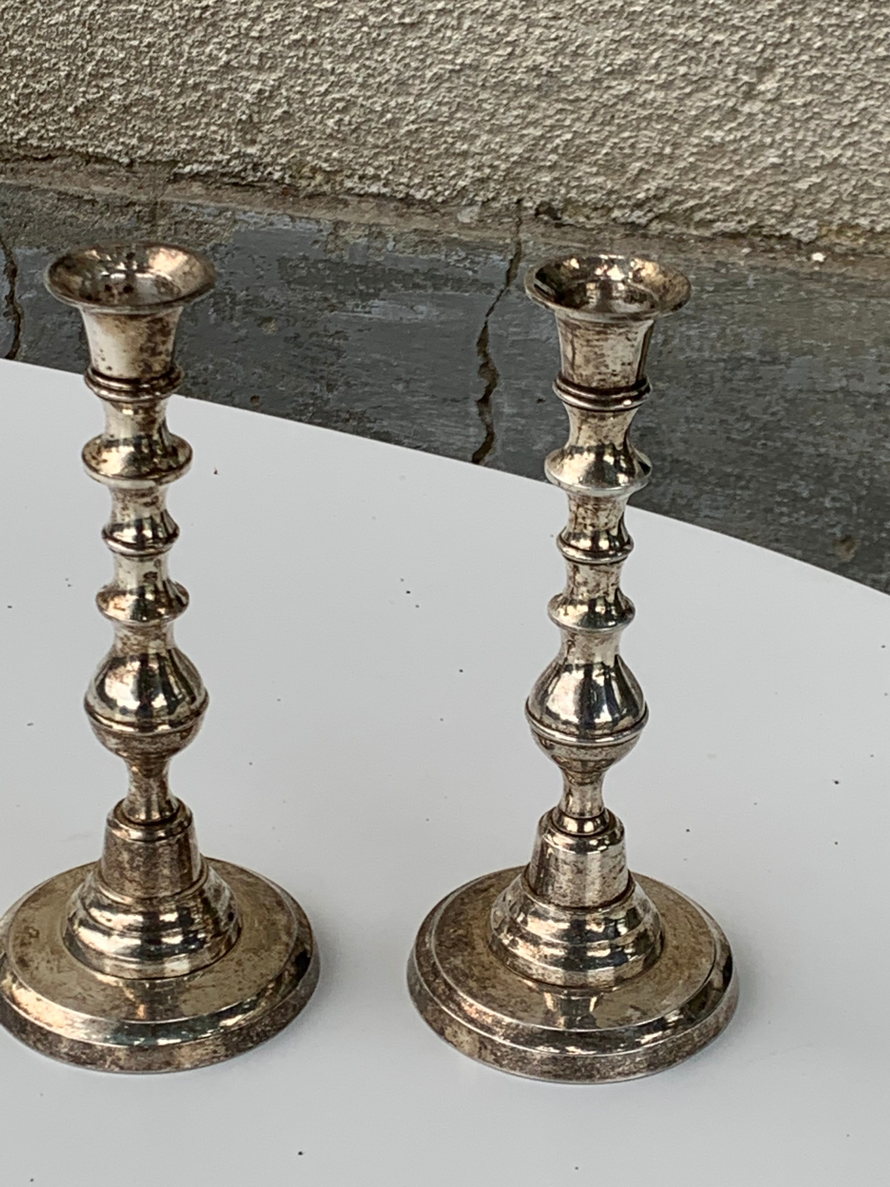 Pair of vintage silver metal candlesticks