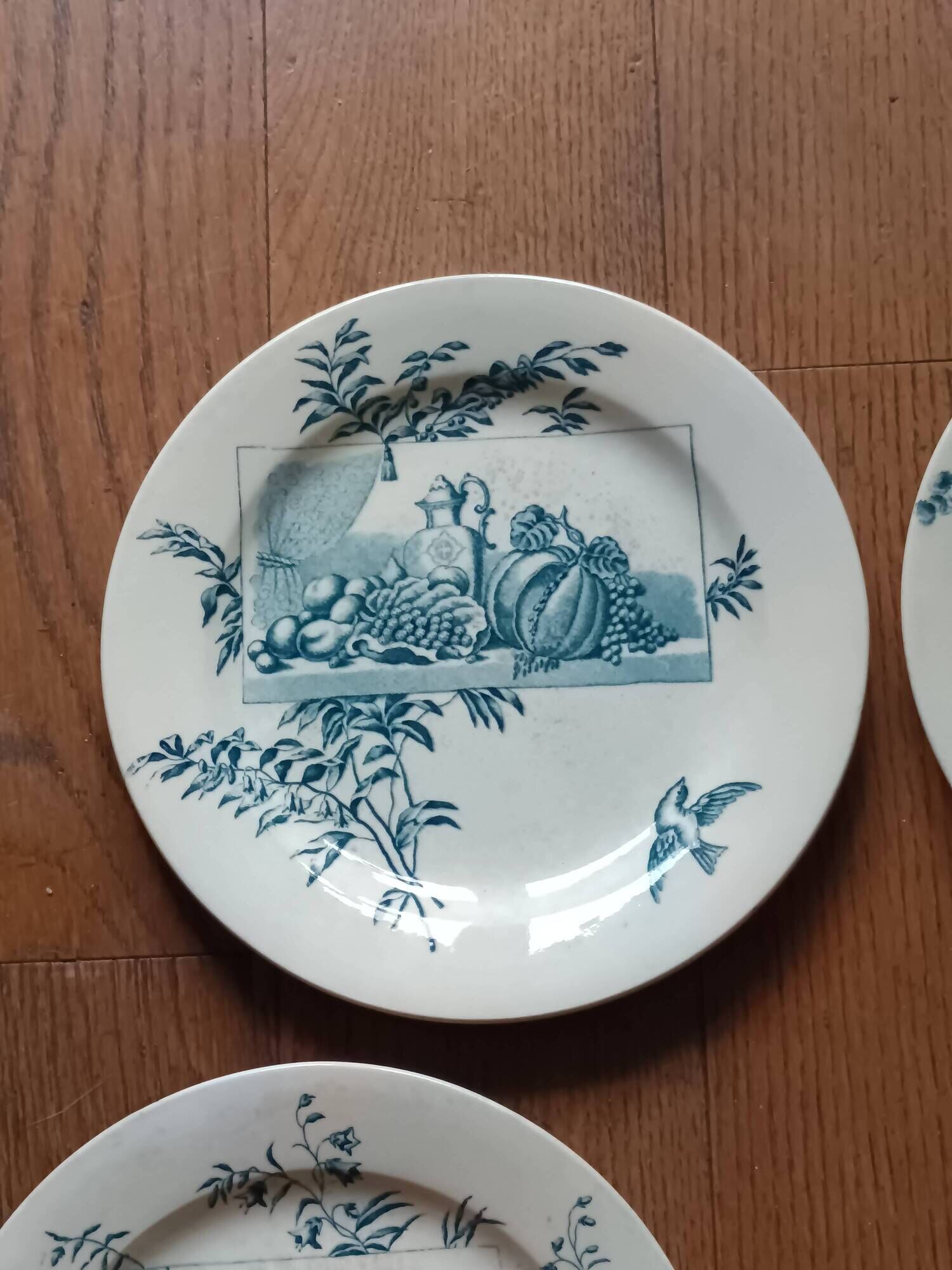 set of 10 antique earthenware plates with blue decoration from Bordeaux