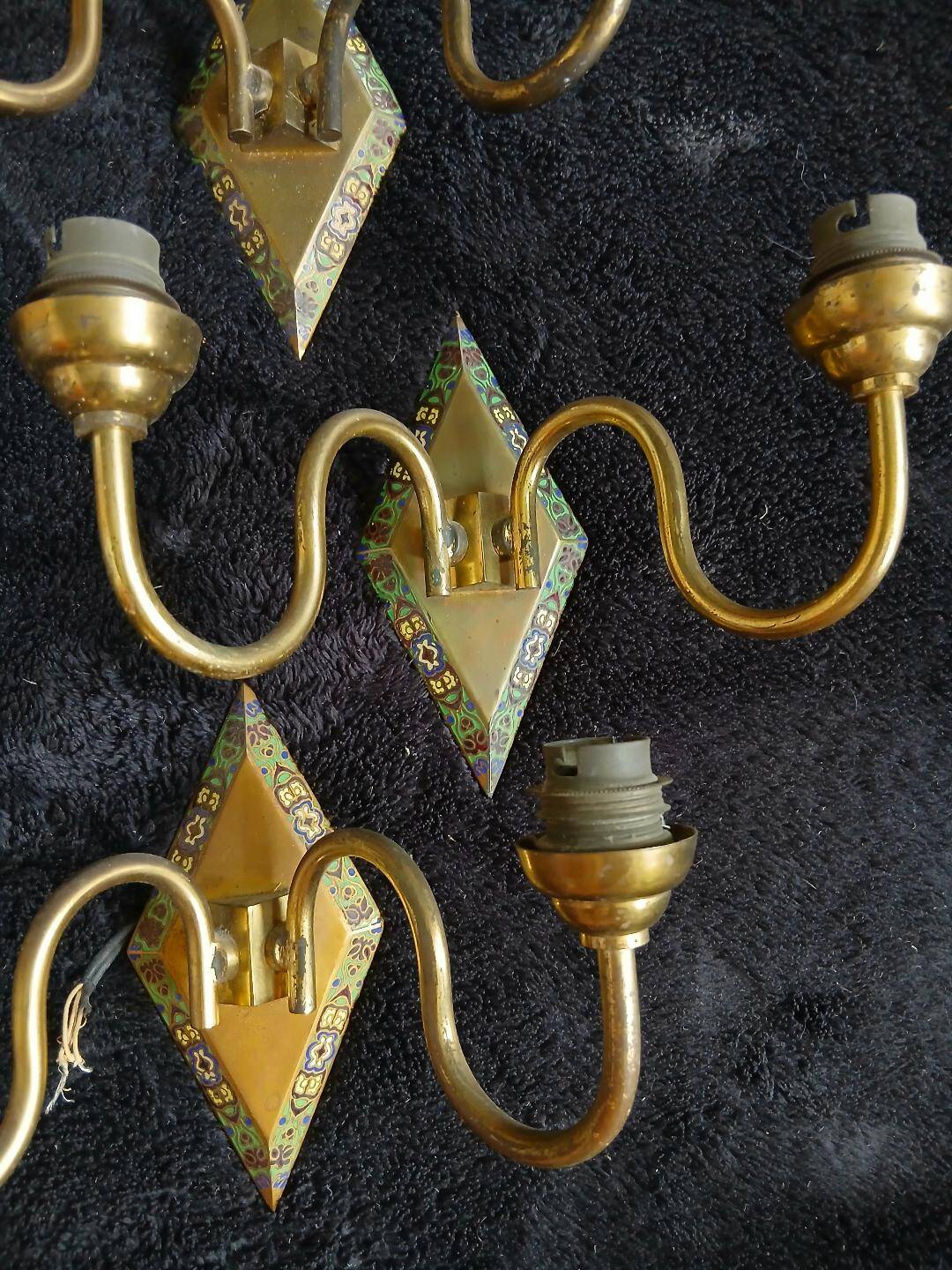 3 Art Deco cloisonné enamel wall lights