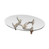 Bronze and glass coffee table with female sculpture by Victor Roman