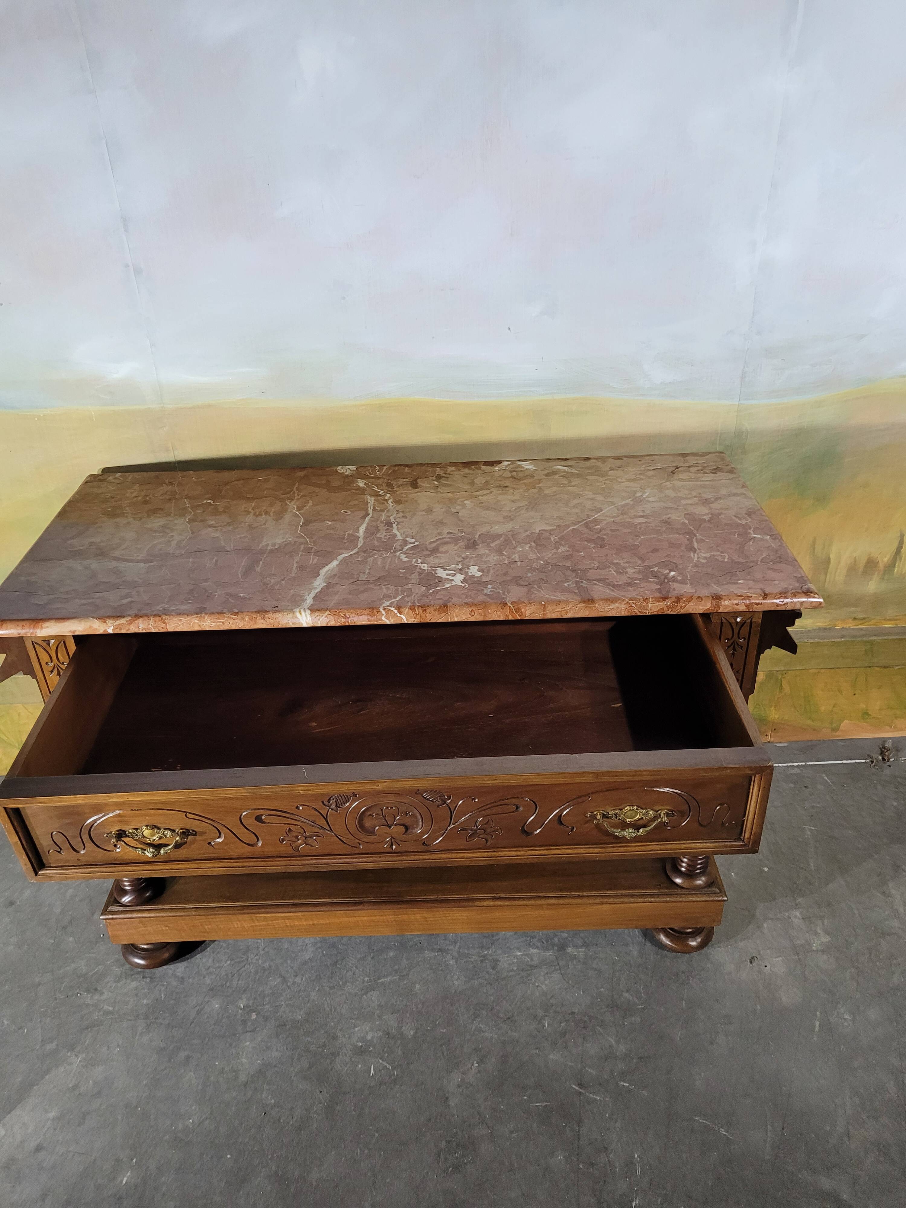 Console en noyer et marbre XIX ème