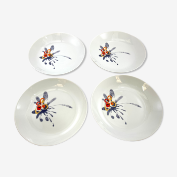 4 assiettes creuses en porcelaine de Limoges Tharaud