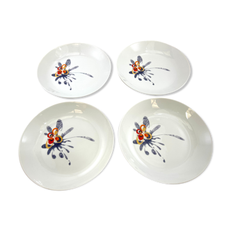 4 assiettes creuses en porcelaine de Limoges Tharaud