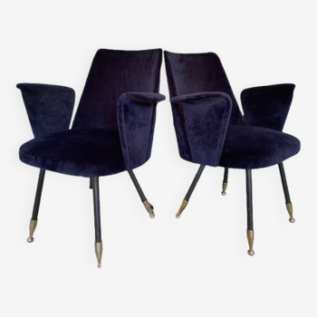 Pair midnight blue velvet armchairs