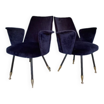 Paire fauteuils velours bleu de minuit