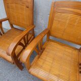 2 colonial bamboo and teak armchairs