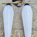 Pair of wall lamps, brass and opaline, vintage, Maison Lunel, 50s