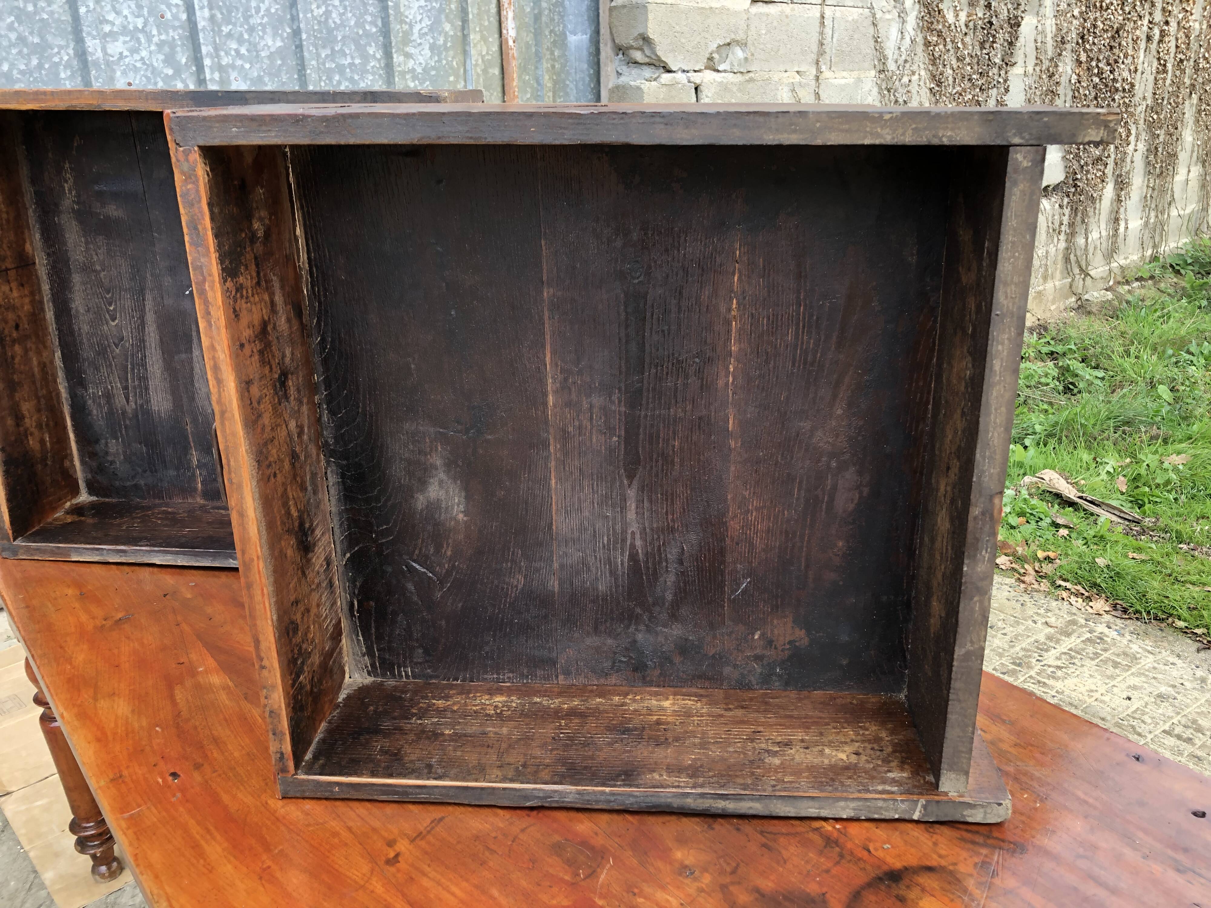 Old farmhouse table in solid cherry wood with 2 front drawers.