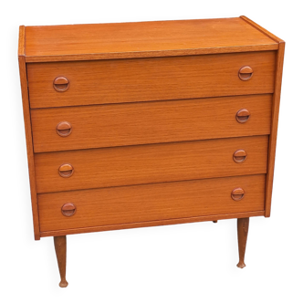 Scandinavian style 4-drawer teak chest of drawers, 1970s