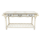 Console in painted wood, off-white patina, 3 drawers, lower shelf.