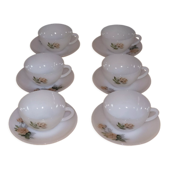 6 Arcopal flower cups from France