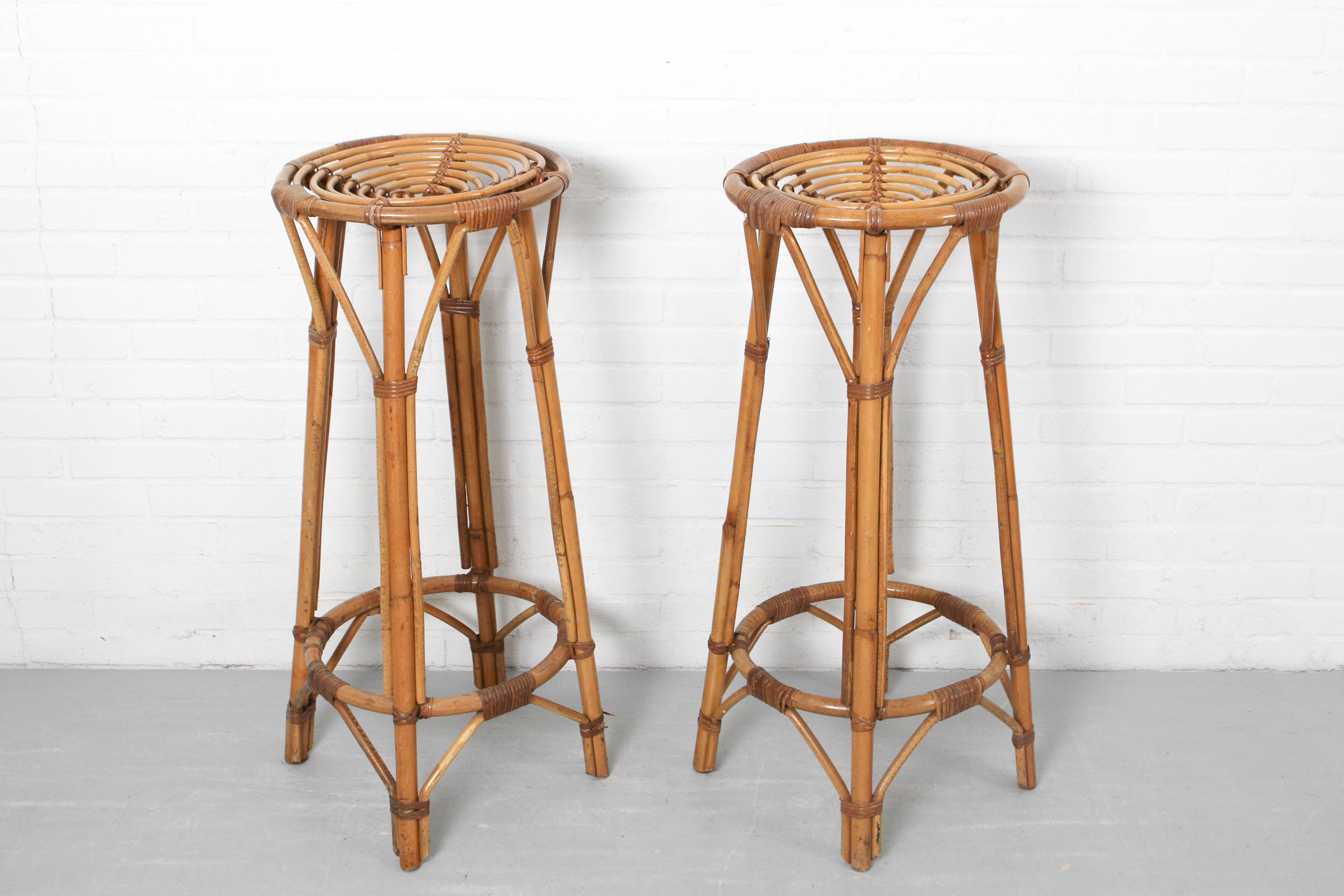 Set of 2 Vintage Bar Stool in Rattan and Bamboo, 1960s