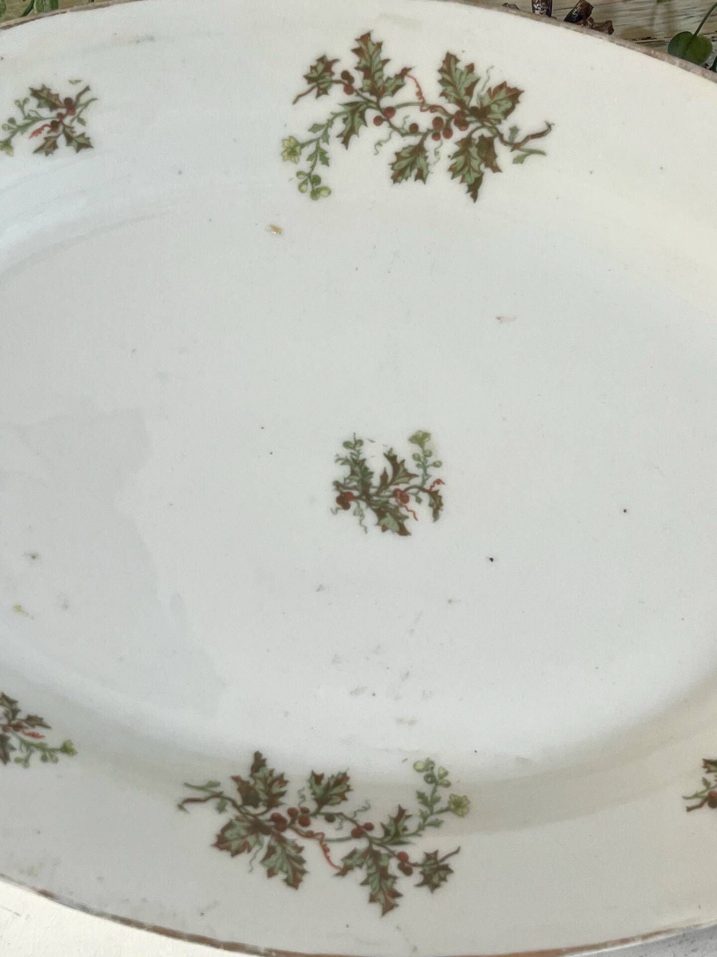 Vintage French Holly Deep Platter, Christmas Serving Dish, Large Oval