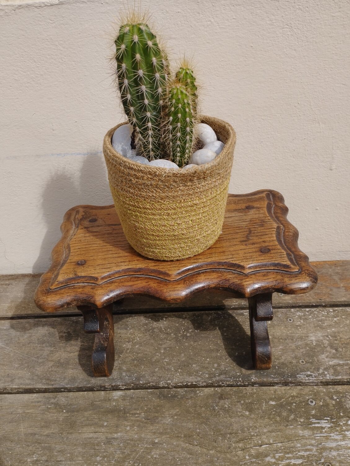 Wooden footrest stool, folk art craft