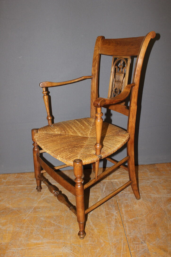 Pair of straw armchairs in cherry wood Directoire early XIX