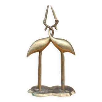 Pair of intertwined herons, brass figurine