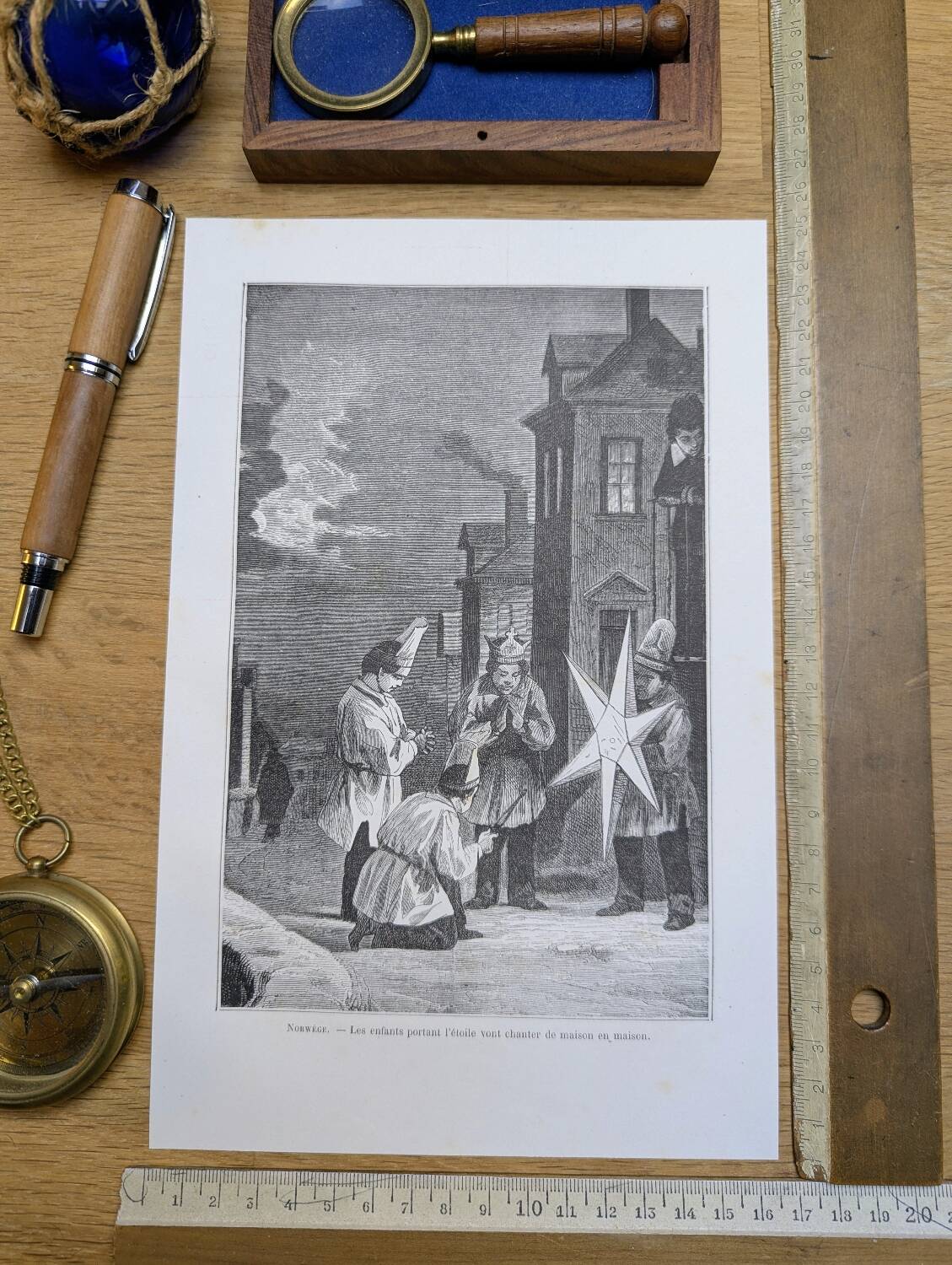 Christmas in Norway, old engraving, printed in 1885.