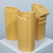 Three yellow vases in Memphis style by ASA Germany.