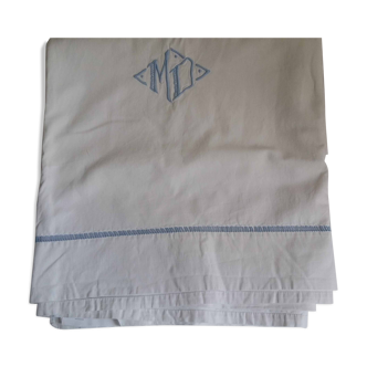 Drap ancien coton brodé